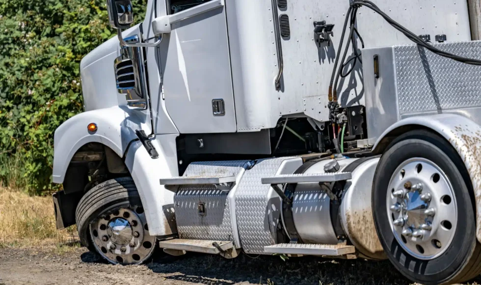 Semi-truck crashed on the side of the road in Texas